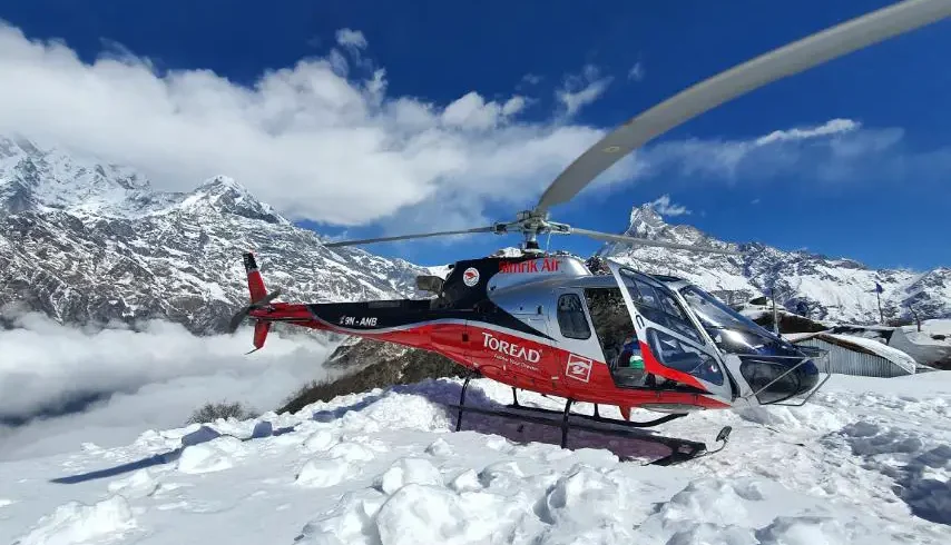 Helicopter on top of mountain in nepal