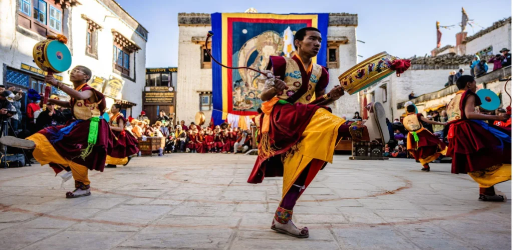 monk dancing in tiji festival in Upper Mustang